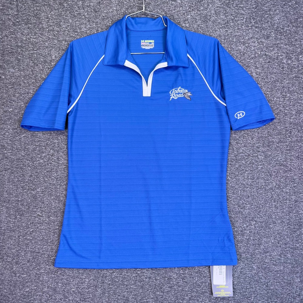 Under Armour Tobacco Road Golf Polo Women Small HeatGear Catalyst Blue White NEW